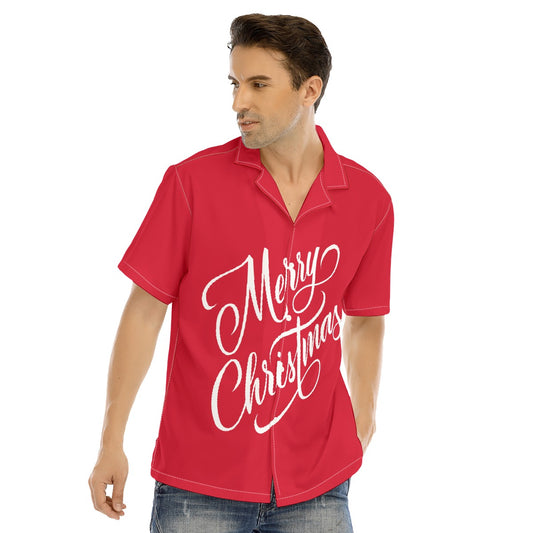 Men's Short Sleeve Christmas Shirt - Merry Christmas - Red