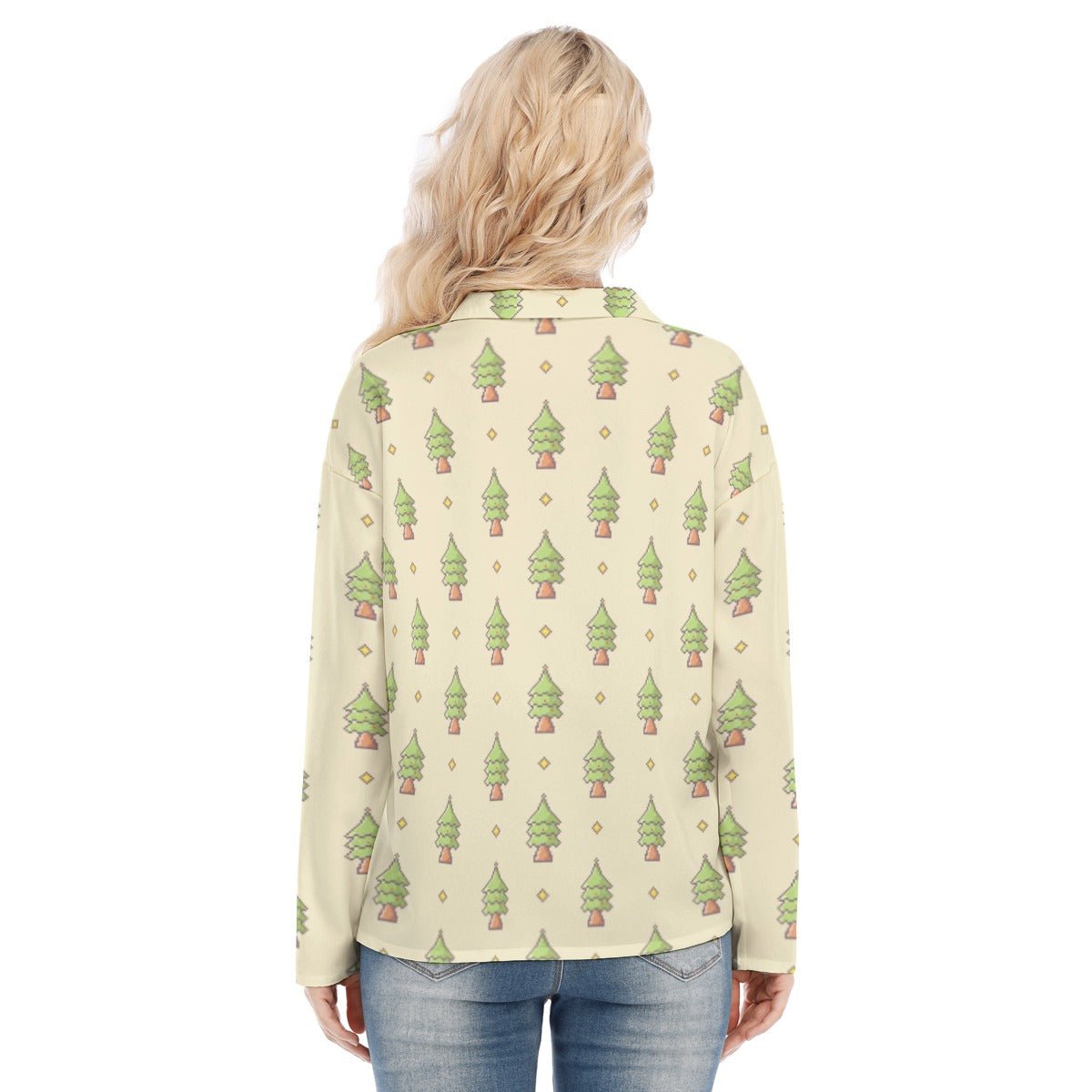 Women's Christmas Blouse - 16-Bit Christmas Trees - Festive Style