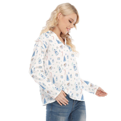 Women's Christmas Blouse - Blue Pattern - Festive Style