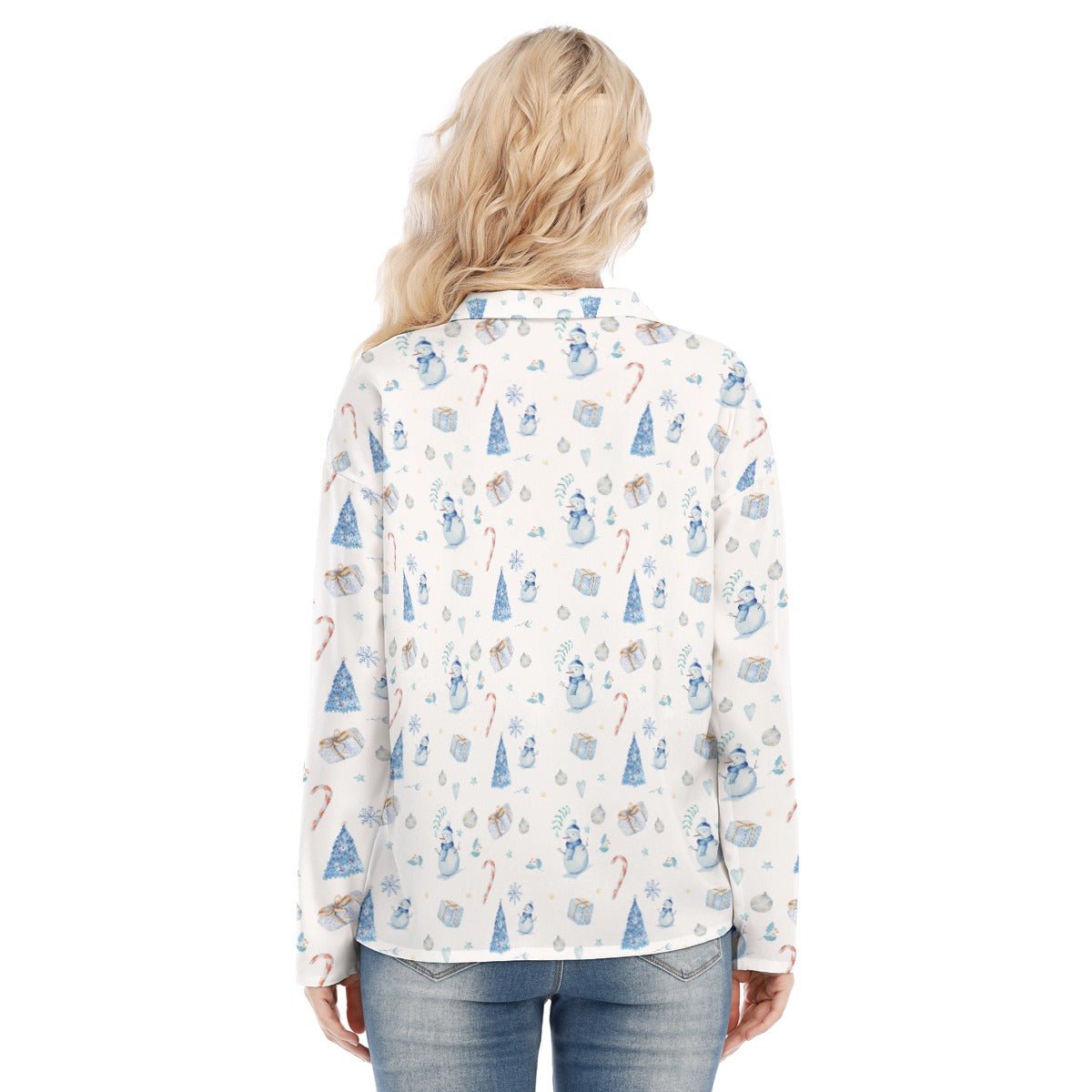 Women's Christmas Blouse - Blue Pattern - Festive Style