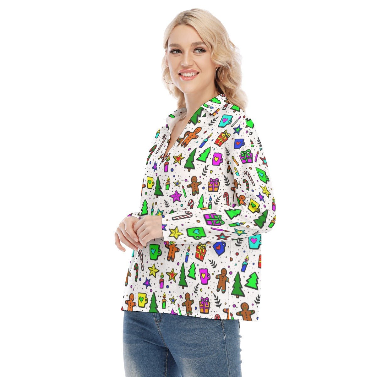 Women's Christmas Blouse - Bright Doodle - Festive Style