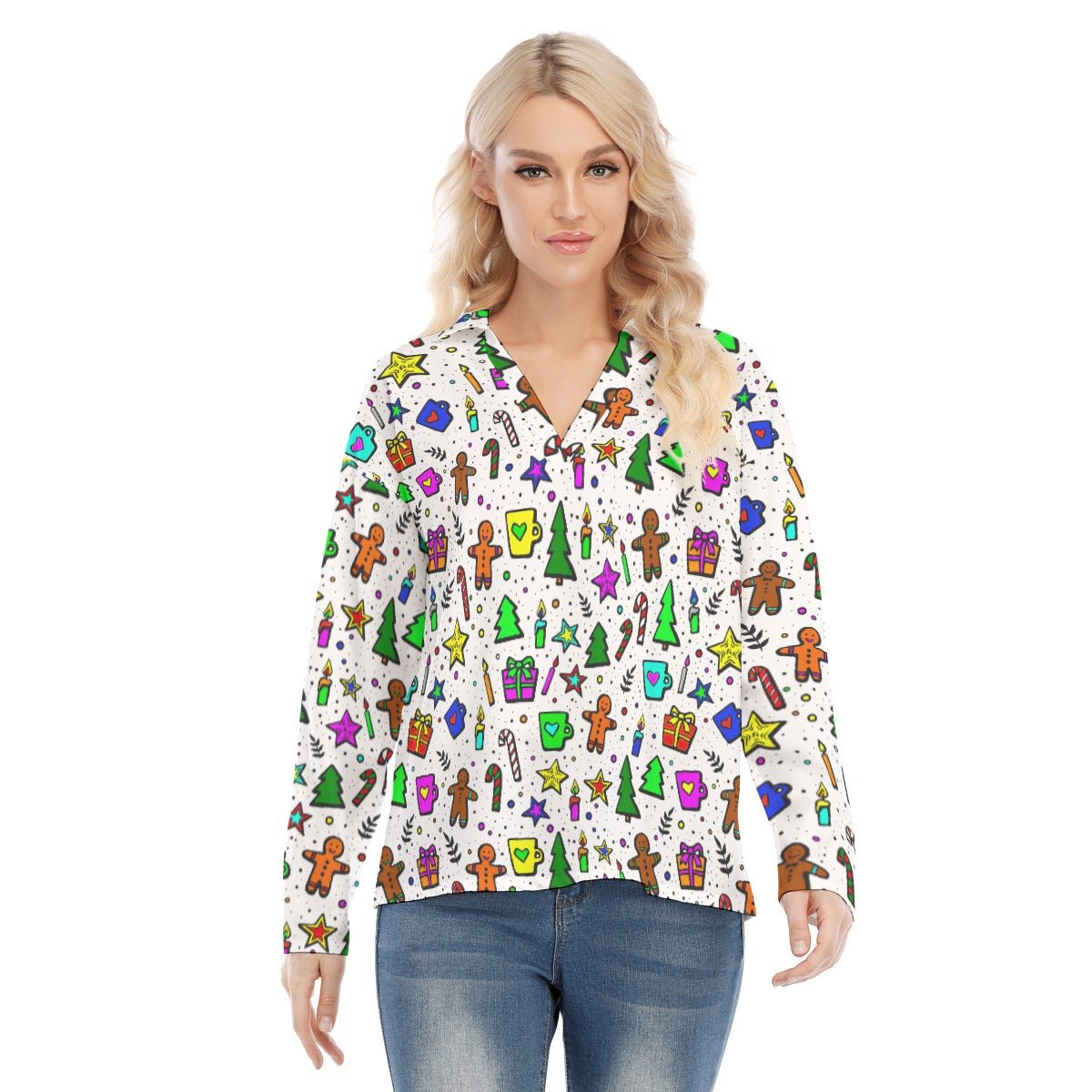 Women's Christmas Blouse - Bright Doodle - Festive Style