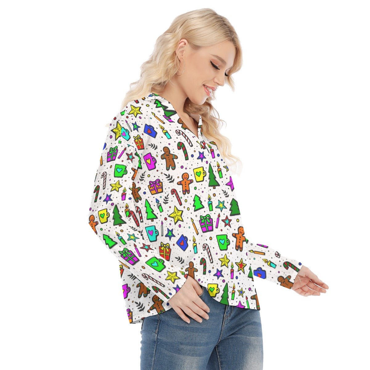 Women's Christmas Blouse - Bright Doodle - Festive Style