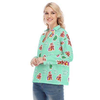 Women's Christmas Blouse - Green "Let's Go" - Festive Style