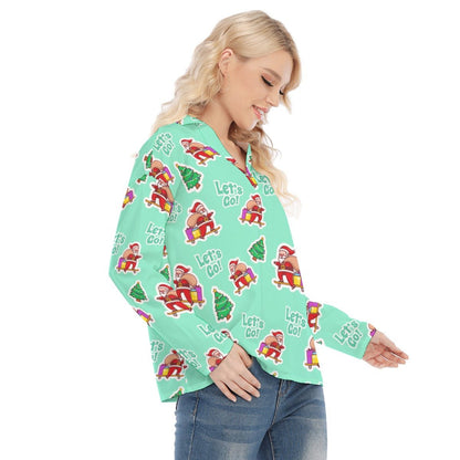 Women's Christmas Blouse - Green "Let's Go" - Festive Style