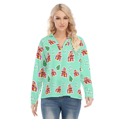 Women's Christmas Blouse - Green "Let's Go" - Festive Style