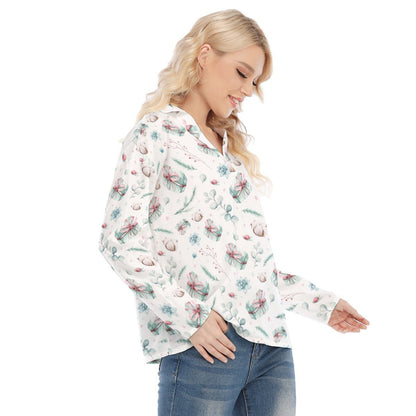 Women's Christmas Blouse - Green Pattern - Festive Style