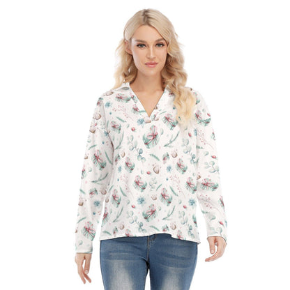 Women's Christmas Blouse - Green Pattern - Festive Style