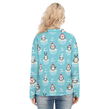 Women's Christmas Blouse - Icy Penguins - Festive Style