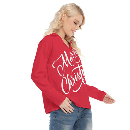 Women's Christmas Blouse - Merry Christmas - Red - Festive Style