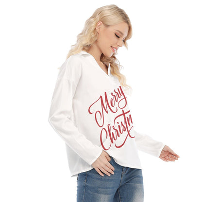 Women's Christmas Blouse - Merry Christmas - White - Festive Style