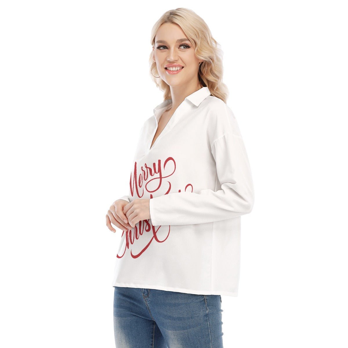 Women's Christmas Blouse - Merry Christmas - White - Festive Style