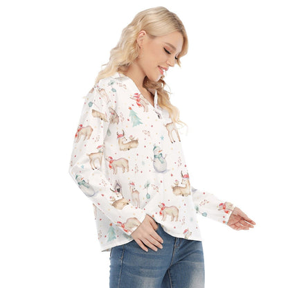 Women's Christmas Blouse - Natural Pattern - Festive Style