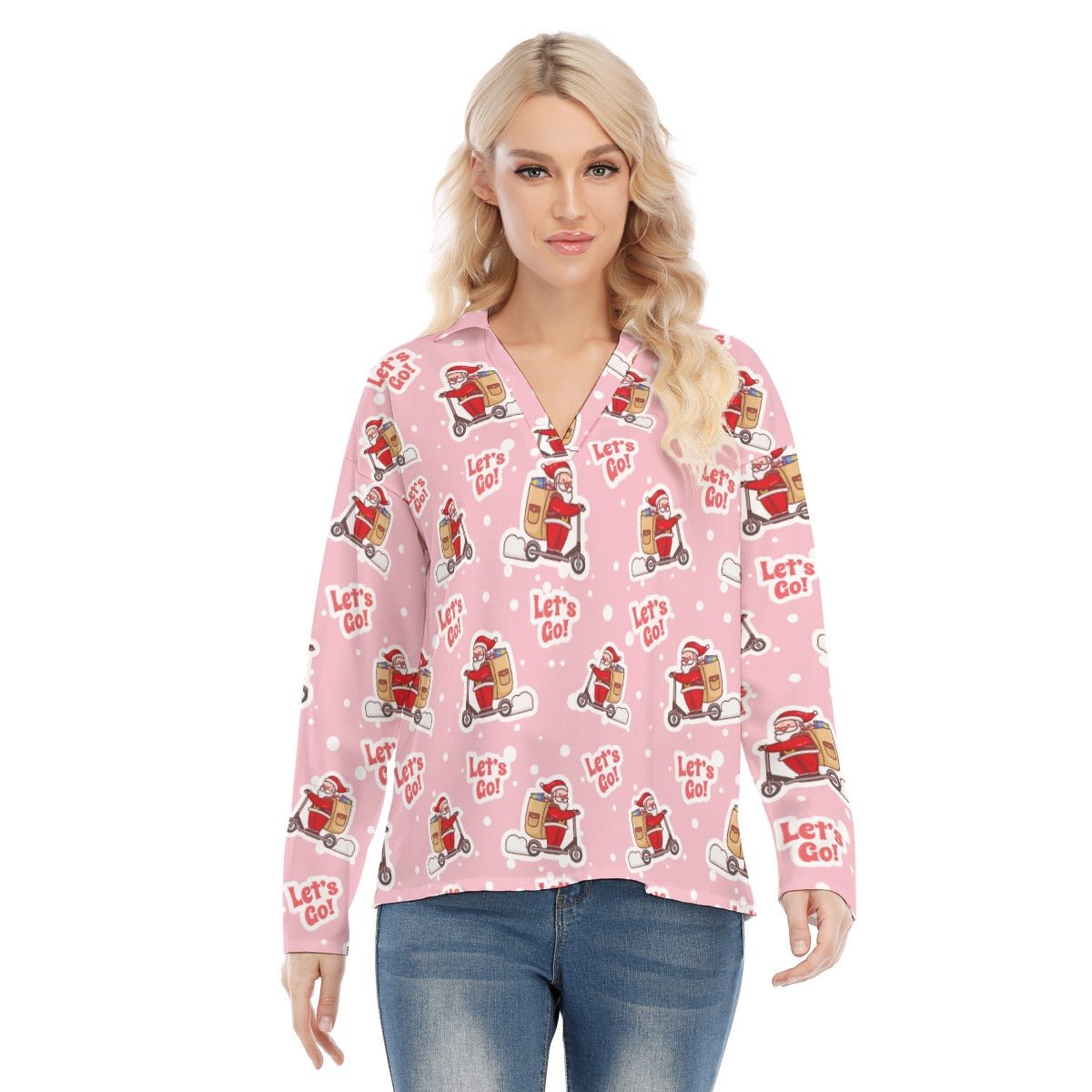 Women's Christmas Blouse - Pink "Let's Go" - Festive Style