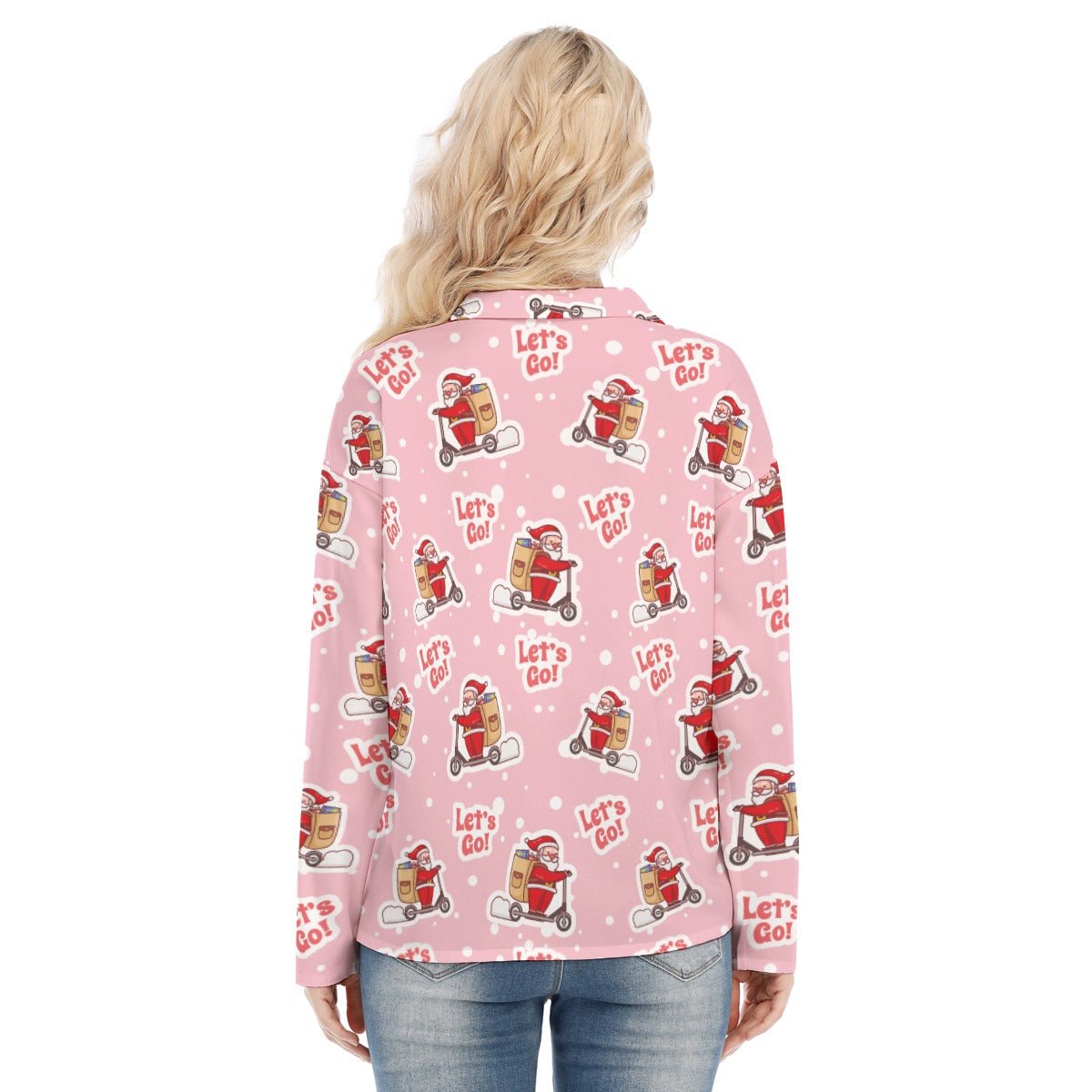 Women's Christmas Blouse - Pink "Let's Go" - Festive Style