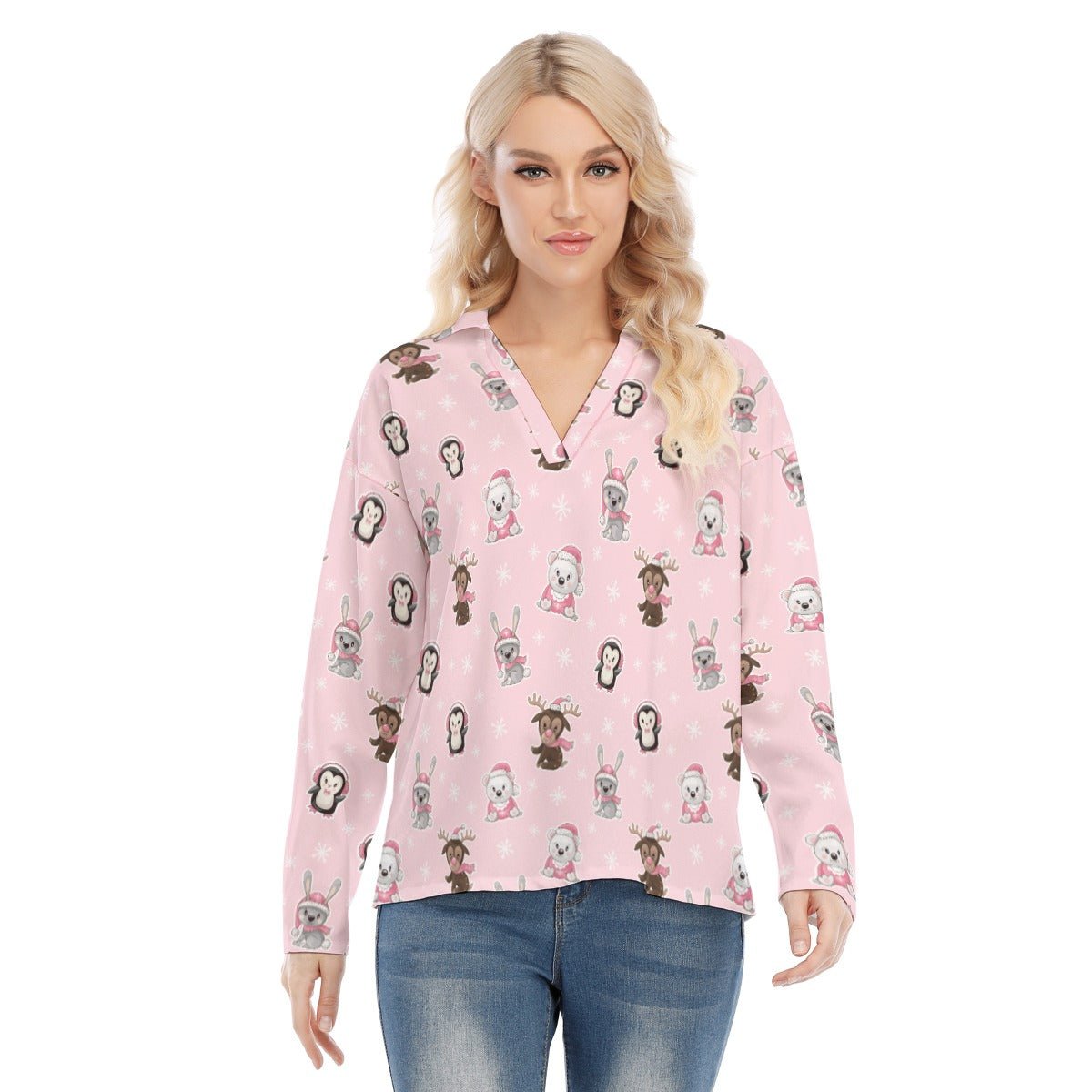 Women's Christmas Blouse - Polar Pink - Festive Style