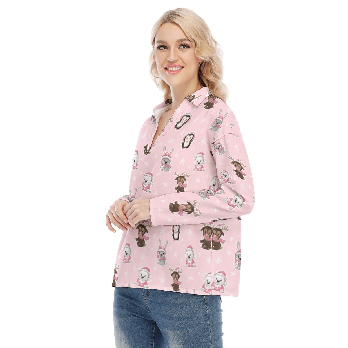 Women's Christmas Blouse - Polar Pink - Festive Style