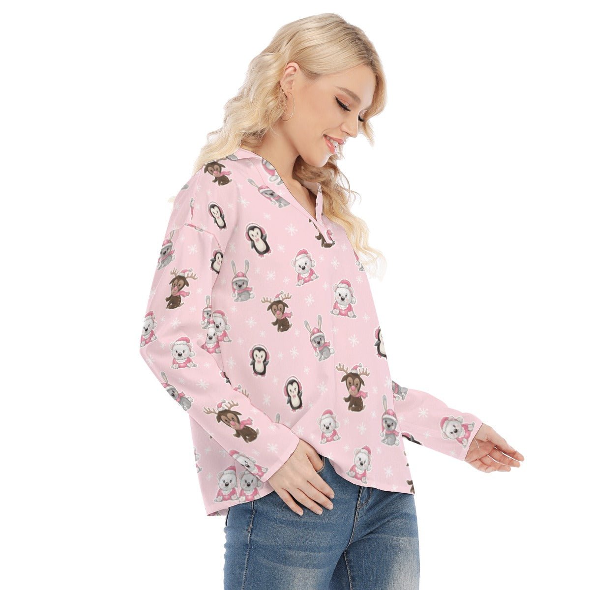 Women's Christmas Blouse - Polar Pink - Festive Style