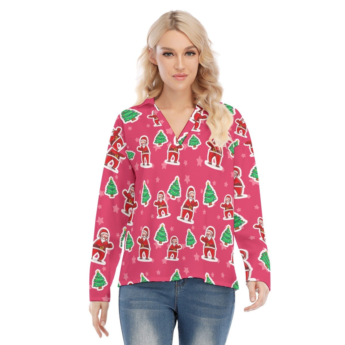 Women's Christmas Blouse - Red Santa Boxing - Festive Style