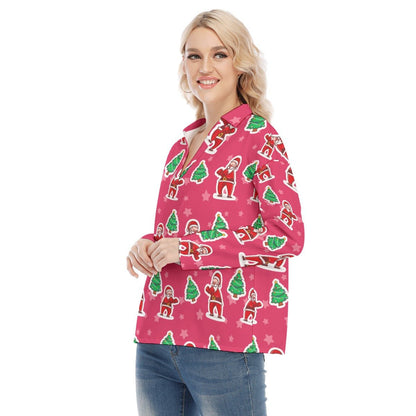 Women's Christmas Blouse - Red Santa Boxing - Festive Style