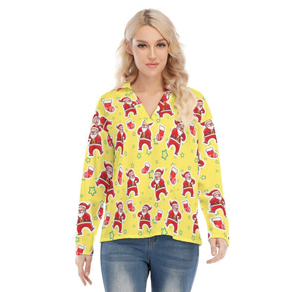 Women's Christmas Blouse - Santa and Stars - Festive Style