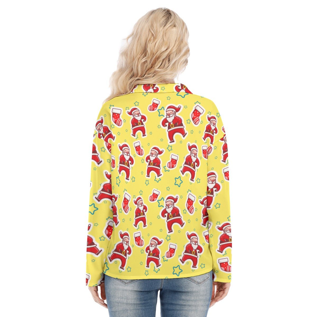 Women's Christmas Blouse - Santa and Stars - Festive Style