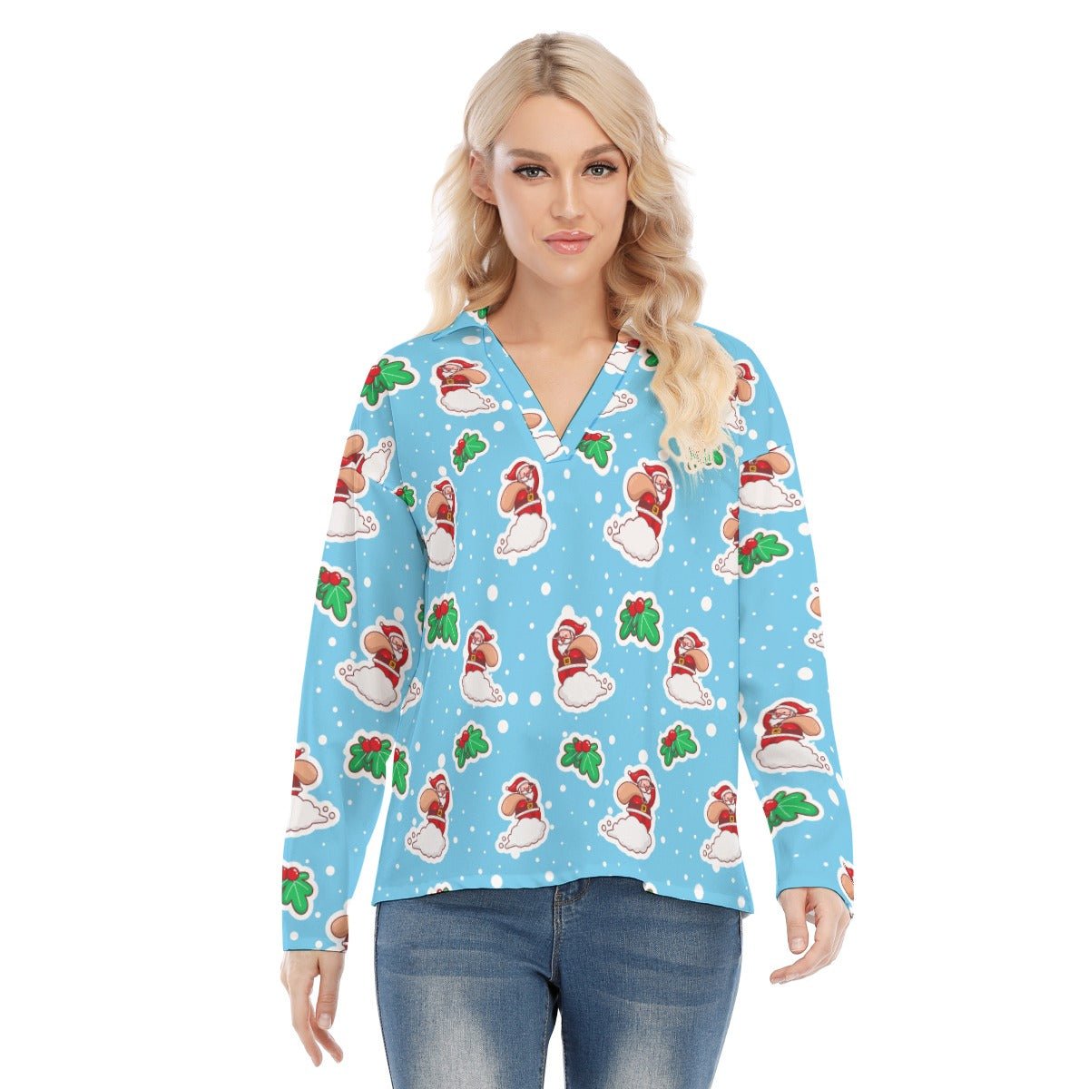 Women's Christmas Blouse - Santa Cloud - Festive Style