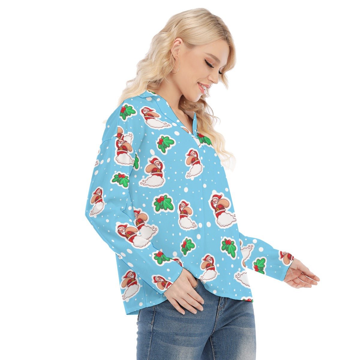 Women's Christmas Blouse - Santa Cloud - Festive Style