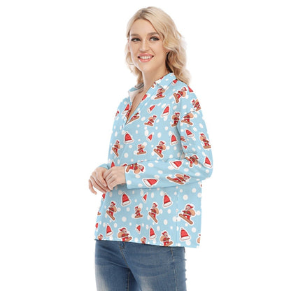 Women's Christmas Blouse - Santa Snowboarding - Festive Style