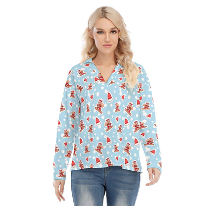 Women's Christmas Blouse - Santa Snowboarding - Festive Style