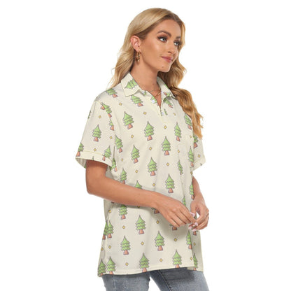 Women's Christmas Polo Shirt - 16-Bit Christmas Trees - Festive Style