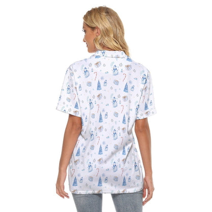 Women's Christmas Polo T-Shirt - Blue Pattern - Festive Style