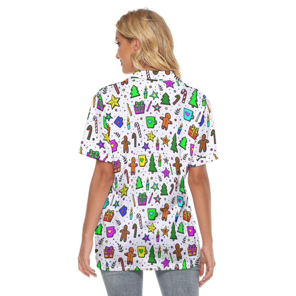 Women's Christmas Polo T-Shirt - Bright Doodle - Festive Style