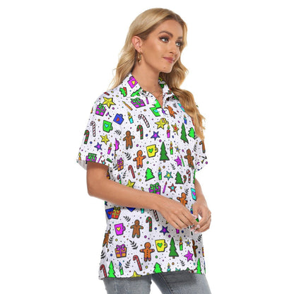 Women's Christmas Polo T-Shirt - Bright Doodle - Festive Style