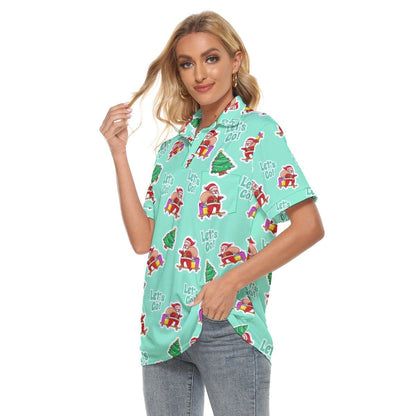 Women's Christmas Polo T-Shirt - Green "Let's Go" - Festive Style