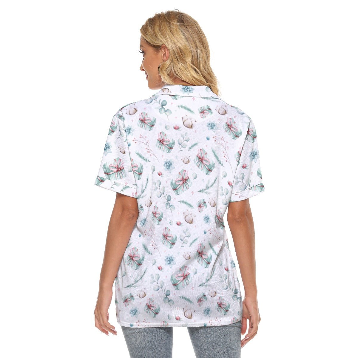 Women's Christmas Polo T-Shirt - Green Pattern - Festive Style