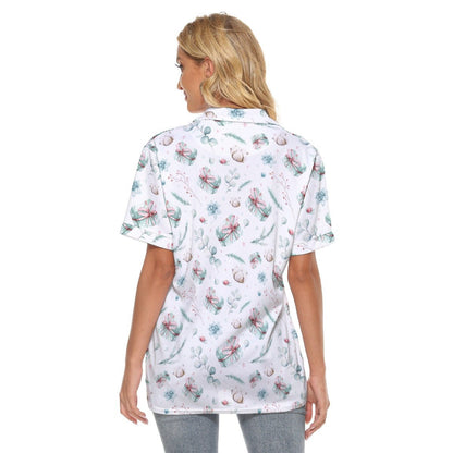 Women's Christmas Polo T-Shirt - Green Pattern - Festive Style