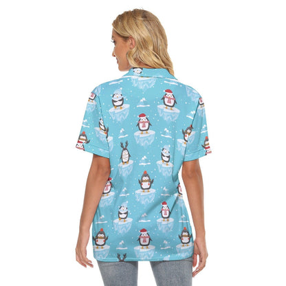 Women's Christmas Polo T-Shirt - Icy Penguins - Festive Style