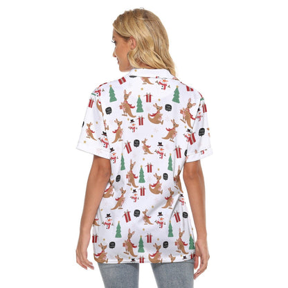 Women's Christmas Polo T-Shirt - Kangaroos - Festive Style