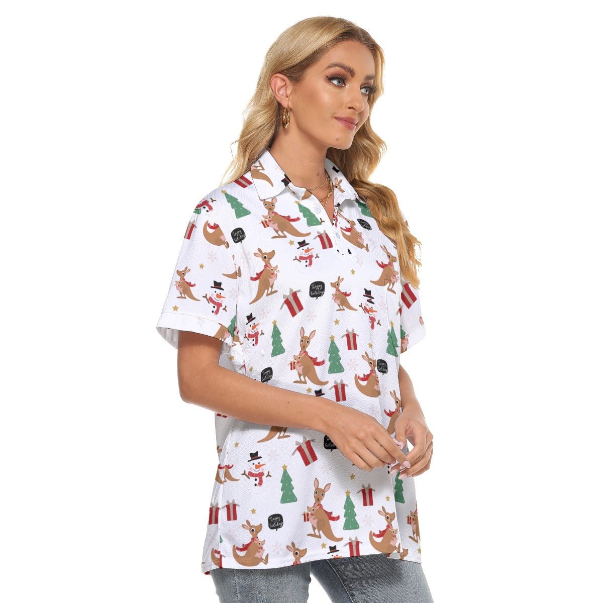 Women's Christmas Polo T-Shirt - Kangaroos - Festive Style