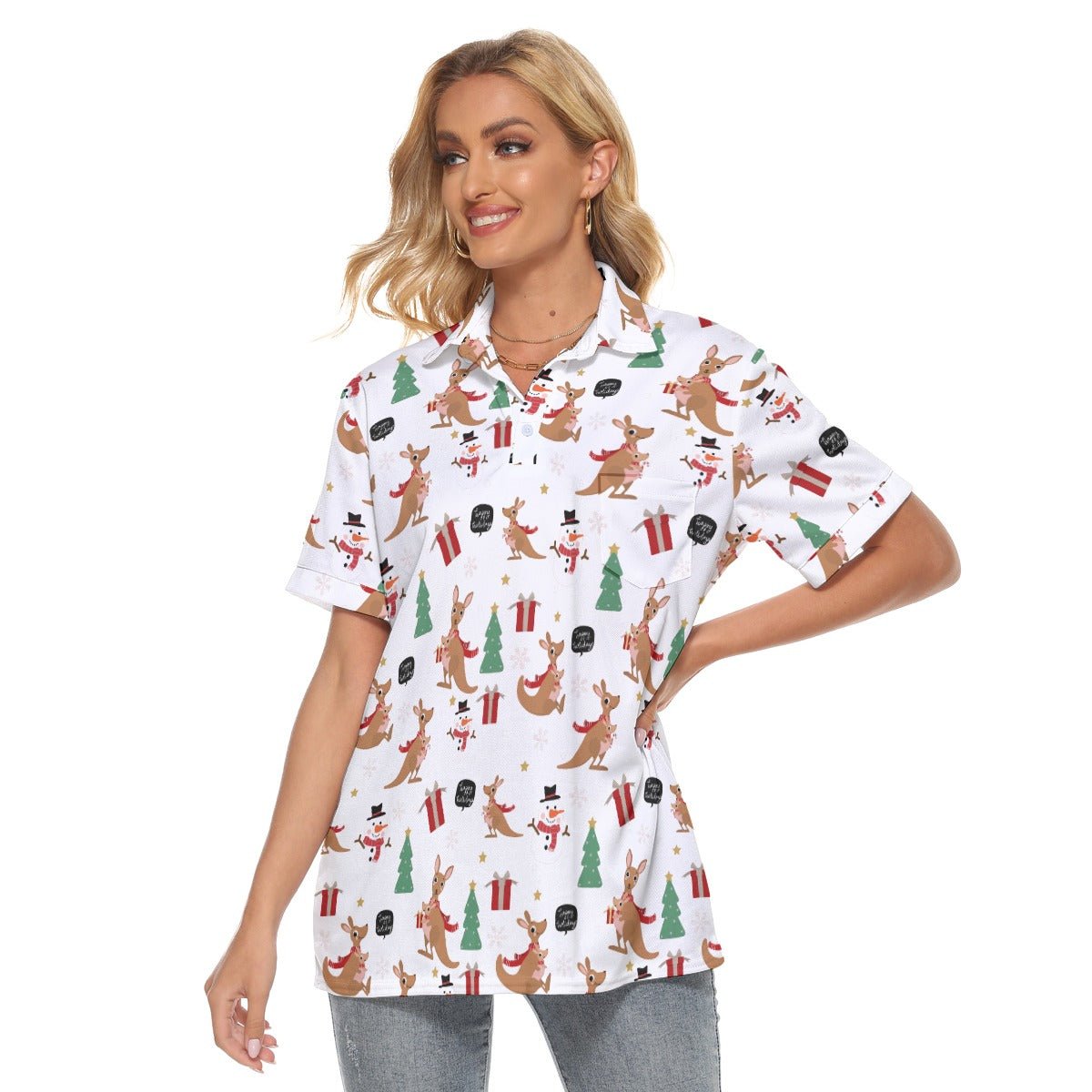 Women's Christmas Polo T-Shirt - Kangaroos - Festive Style