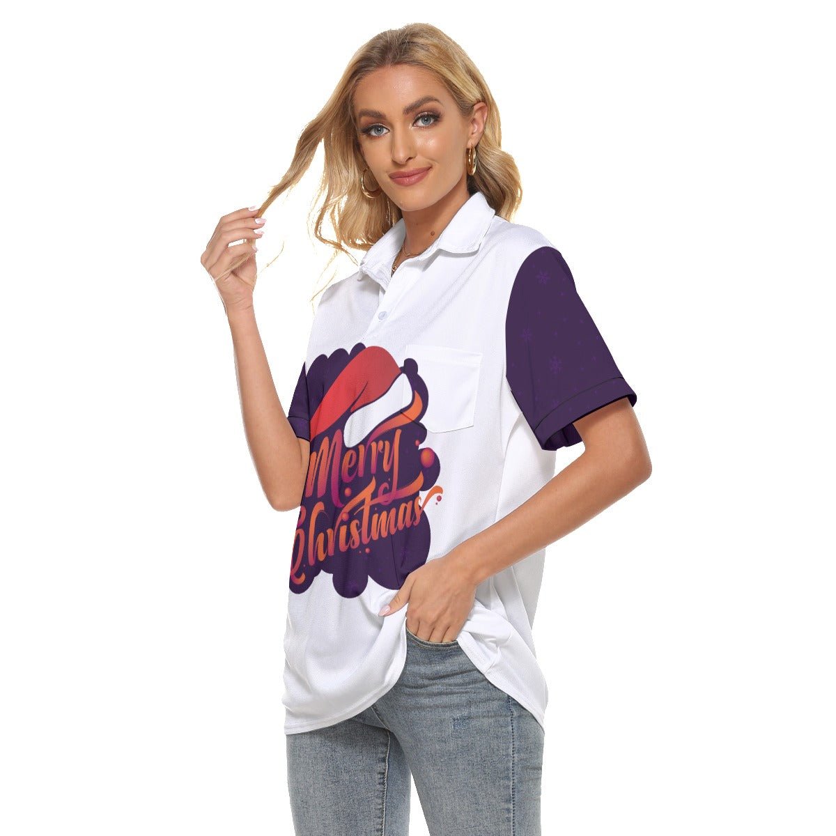 Women's Christmas Polo T-Shirt - MC Purple - Festive Style