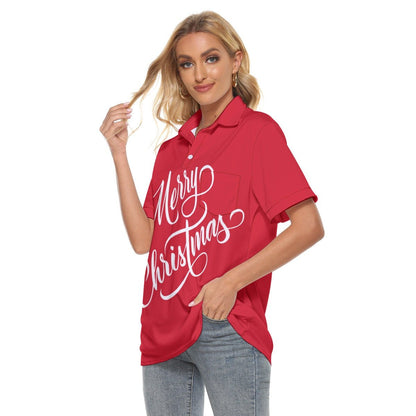 Women's Christmas Polo T-Shirt - Merry Christmas - Red - Festive Style