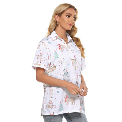 Women's Christmas Polo T-Shirt - Natural Pattern - Festive Style