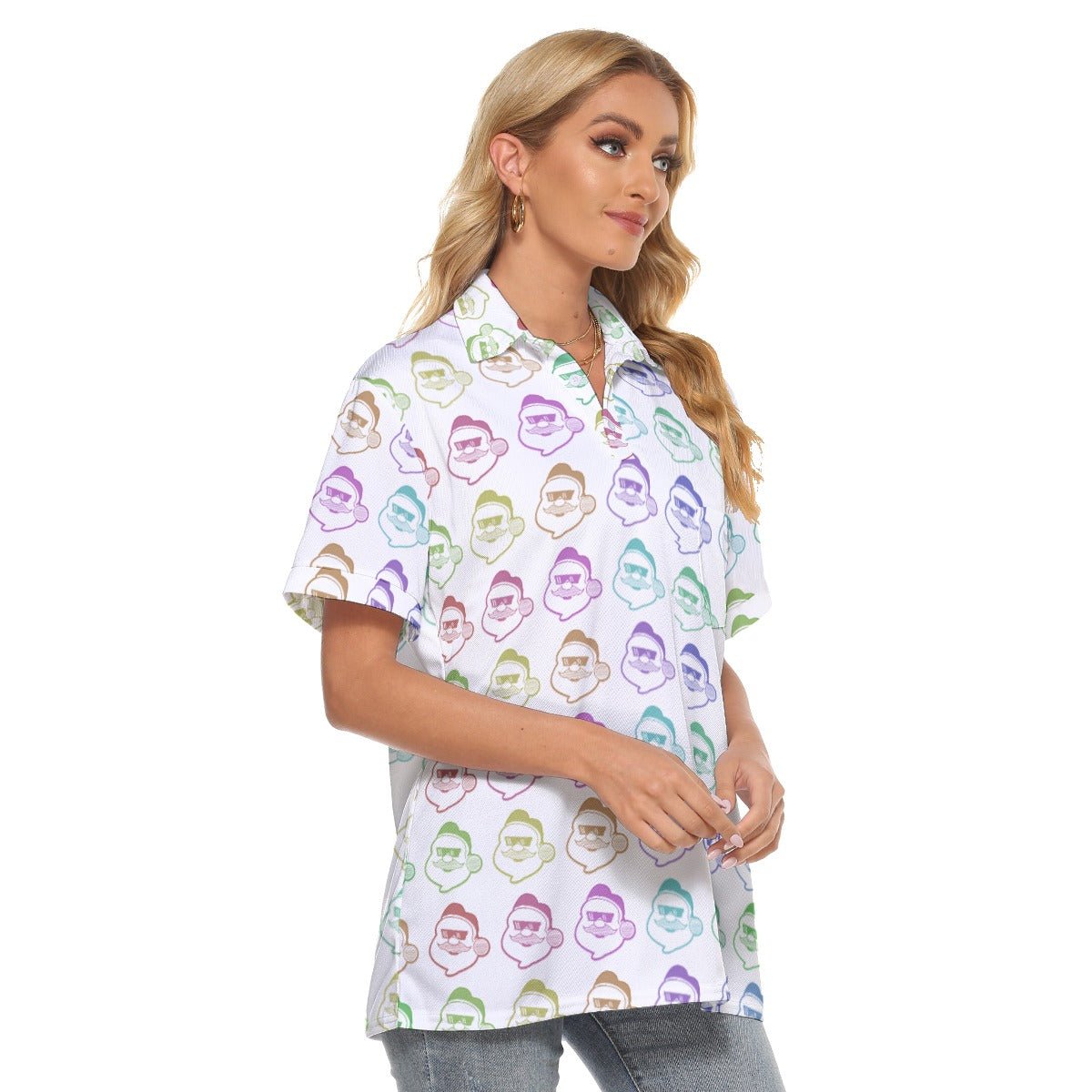 Women's Christmas Polo T-Shirt - Rainbow - Boss Santa - Festive Style