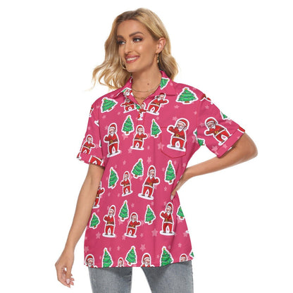 Women's Christmas Polo T-Shirt - Red Santa Boxing - Festive Style