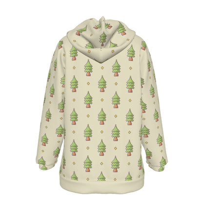 Women's Fleece Christmas Hoodie- 16-Bit Christmas Trees - Festive Style