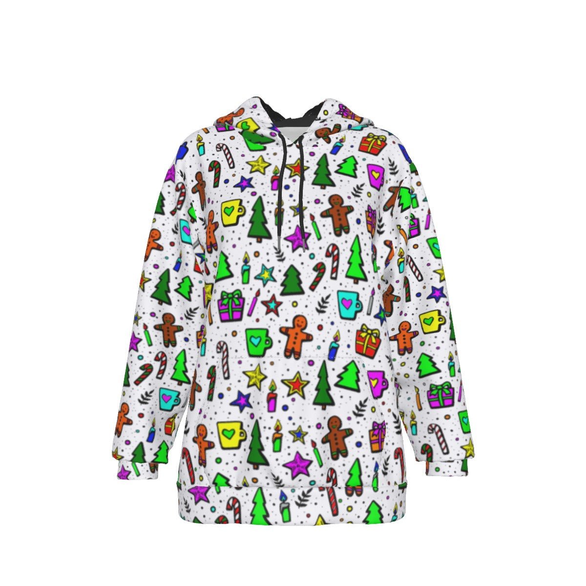 Women's Fleece Christmas Hoodie - Bright Doodle - Festive Style