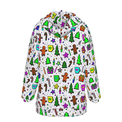 Women's Fleece Christmas Hoodie - Bright Doodle - Festive Style