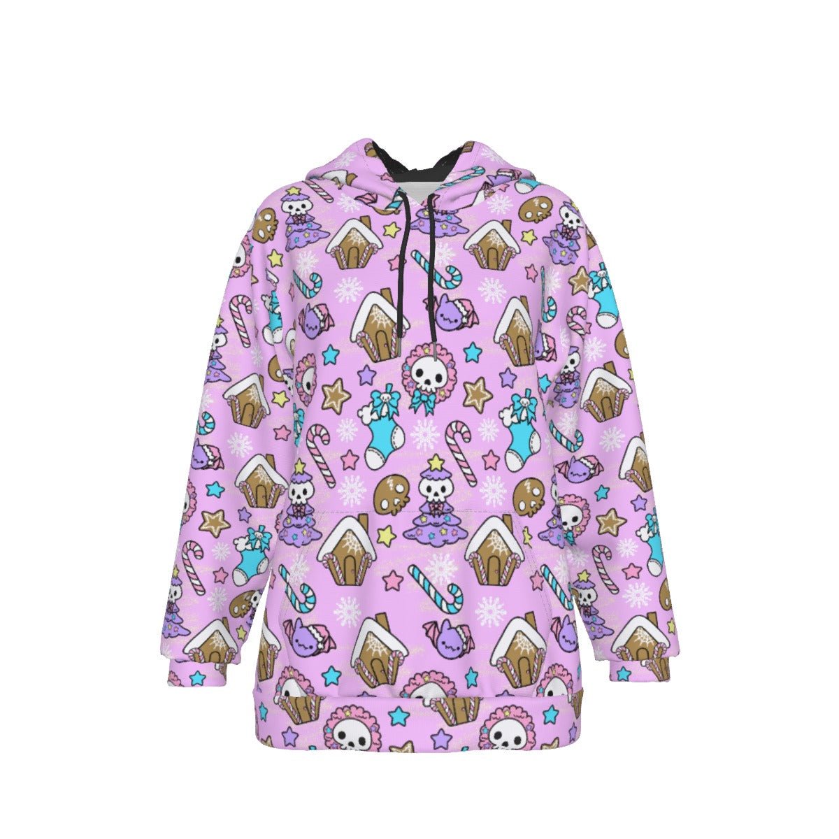 Women's Fleece Christmas Hoodie - Creepy Kawaii - Pink - Festive Style